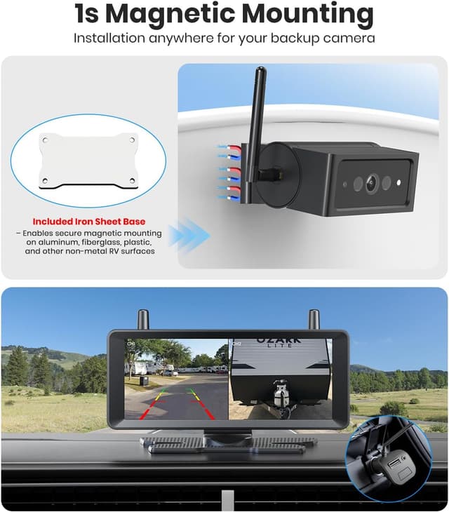 Detalle de AUTO-VOX 7.2" Wireless Magnetic Backup Camera System with 1080P Dual Camera and Monitor (Built-In DVR)