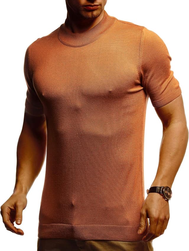 Detalle de Leif Nelson LN7430 : t-shirt d’été homme à col rond, coupe ajustée en maille fine (blanc/noir)