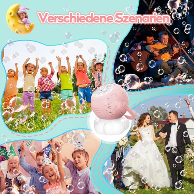 Detalle de cossy Seifenblasenmaschine – automatische, wiederaufladbare Bubble-Maschine für Kinder (mit Licht, bis 20.000+ Blasen/Min) in Rosa