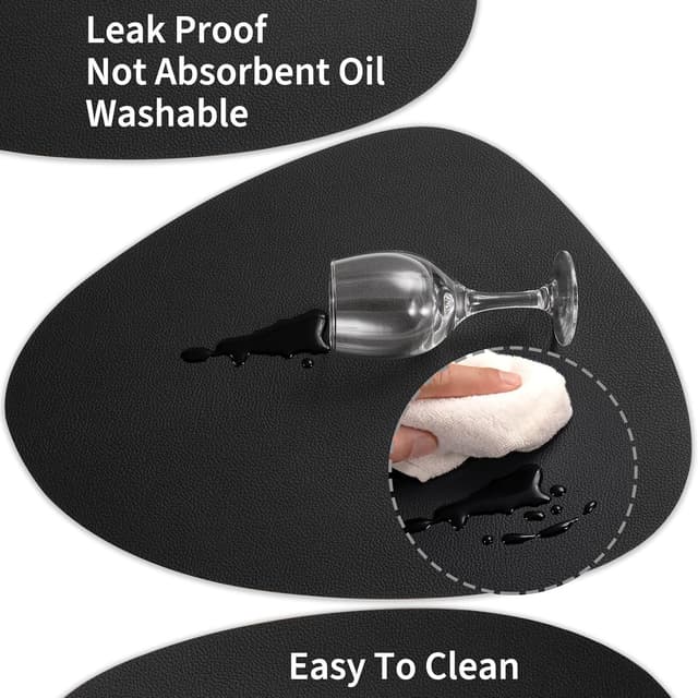 Detalle de Myir JUN Tischsets aus Kunstleder (Schwarz) mit Untersetzern – abwaschbar, doppelseitig, rutschfest (6er-Set)