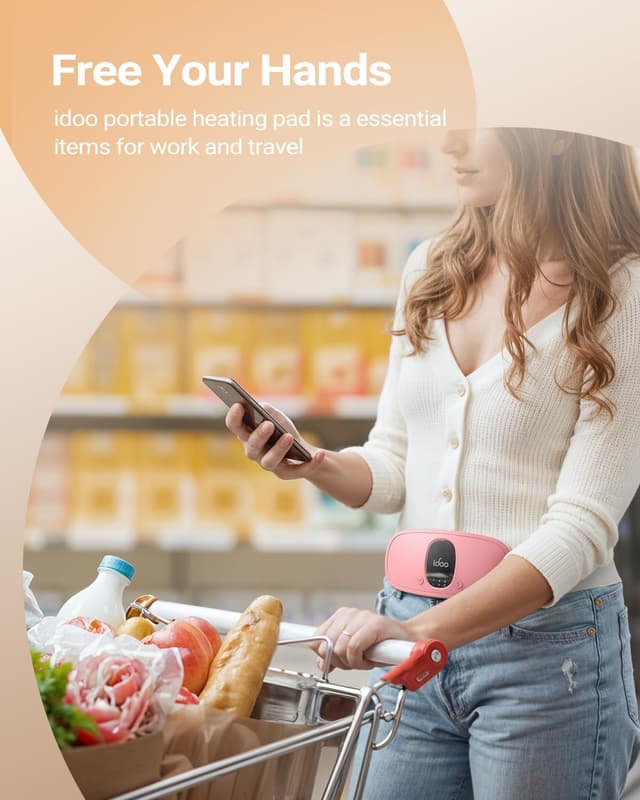 Detalle 1 de iDOO Portable Heating Pad Belt – rechargeable heated wrap for waist and abdomen (pink)