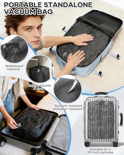 Detalle 2 de BJLFS Mochila de viaje cabina 40x30x20 con compresión por vacío y bomba manual (Ryanair/easyJet/Vueling/Wizz Air)