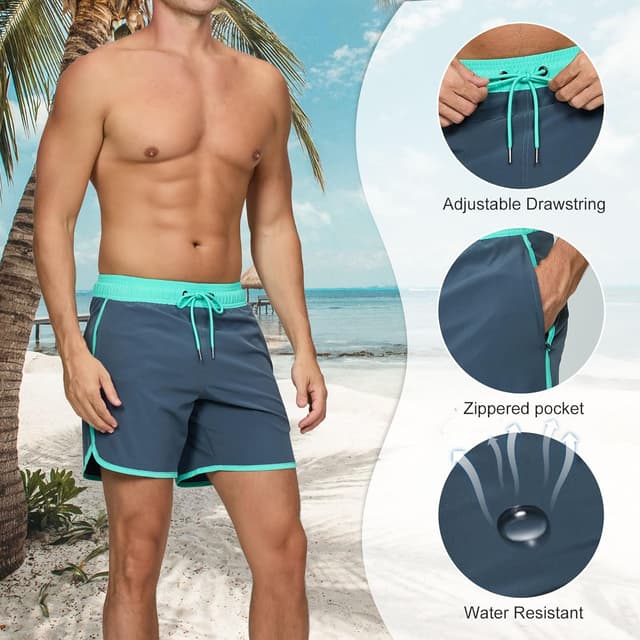 Detalle 2 de TMEOG Costume da bagno uomo con pantaloncini surf, tasche e coulisse