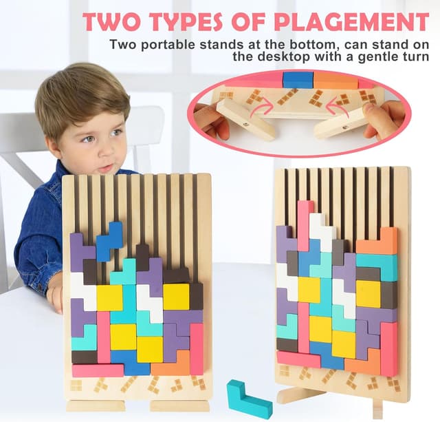 Detalle 2 de BUCOMTU Rompecabezas 3D madera Tetris 10 tarjetas