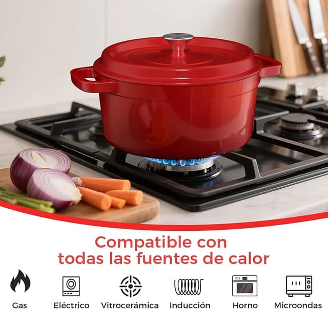 Thumbnail 1 de YASHE olla de hierro fundido con tapa antiadherente roja