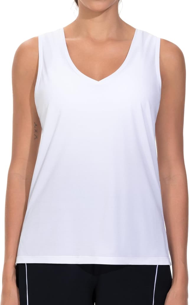 Detalle 2 de THE GYM PEOPLE Débardeur extensible à col en V pour femme, coupe ample et séchage rapide