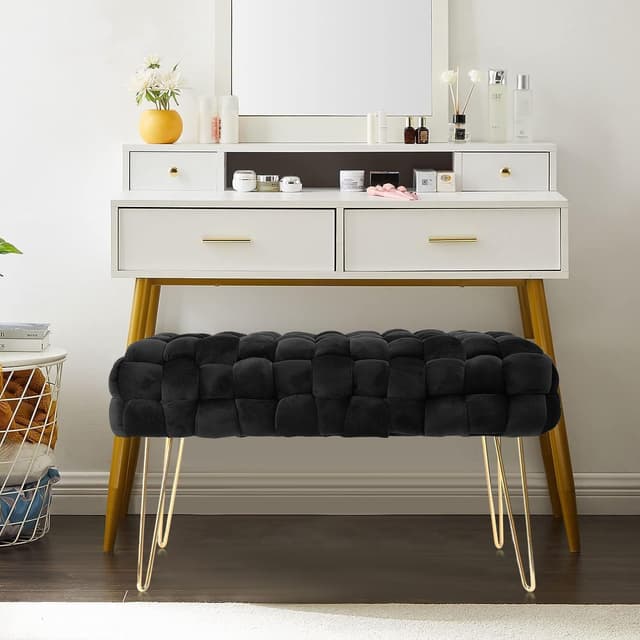 Detalle de Banco de cosmética Madera Nieve en terciopelo