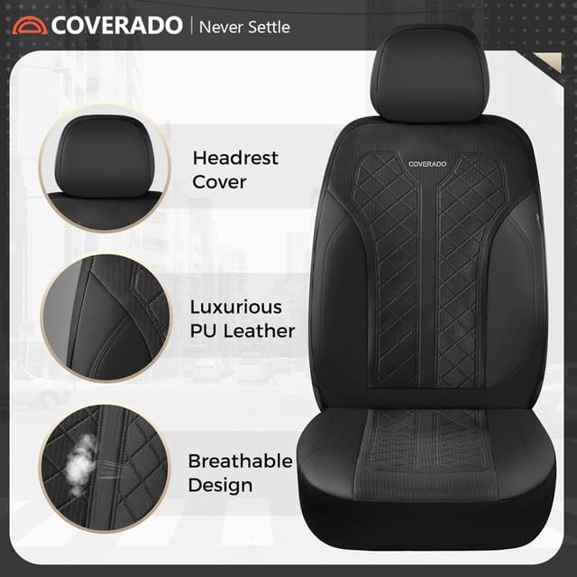 Detalle 2 de Coverado 5-Seat Car Seat Covers (Full Set) with Waterproof PU Leather + Breathable Mesh Panels