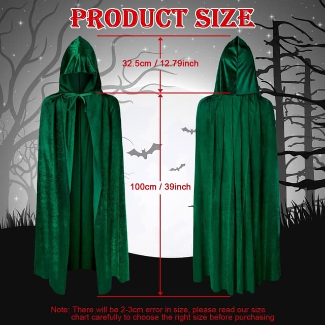 Thumbnail 2 de AOOWU Mittelalter Kapuzenumhang Dunkelgrün 🎭