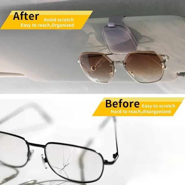 Detalle de Yuoyar Magnetic Leather Sunglass Holder for Car Visor (2-Pack, Purple) with Ticket Card Clip