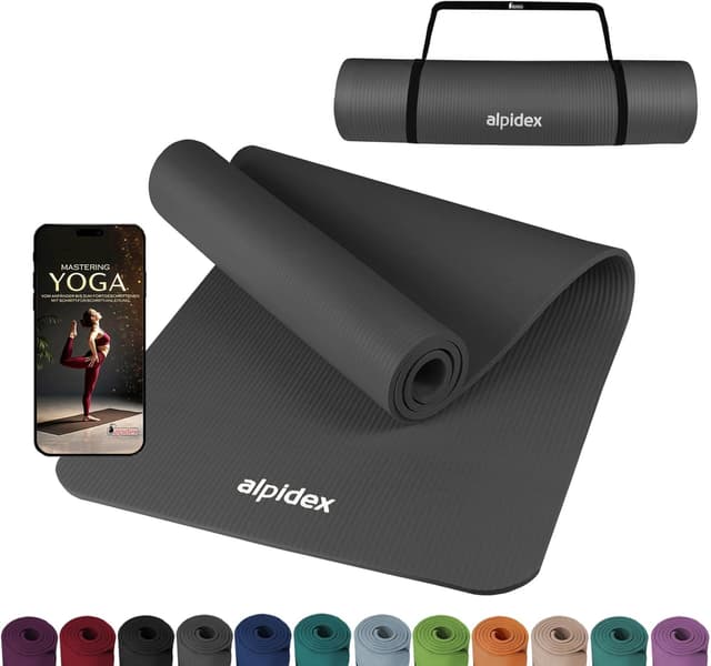 Detalle de ALPIDEX Yogamatte 183 x 60 x 0,8 cm (phthalatfrei) mit Tragegurt – rutschfest für Yoga, Pilates & Gymnastik