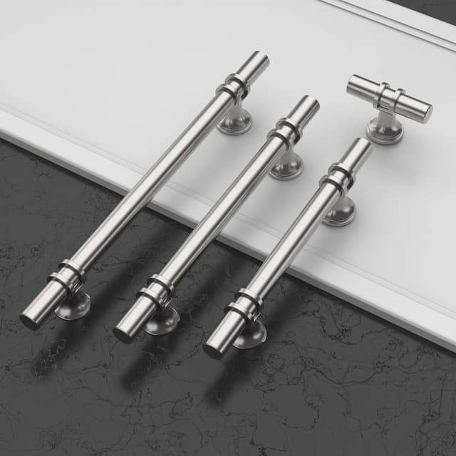 Detalle de Amerdeco 10 maniglie per mobili nichel spazzolato, foro 96 mm (argento) in lega di alluminio