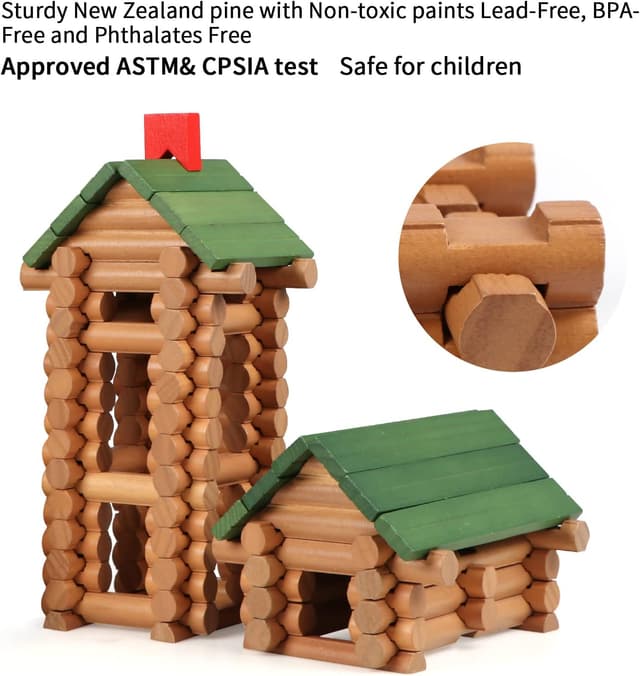 Detalle de Wondertoys 530-Piece Wooden Logs Set (Ages 3+) for Building Cabins, Cottages & Educational Play