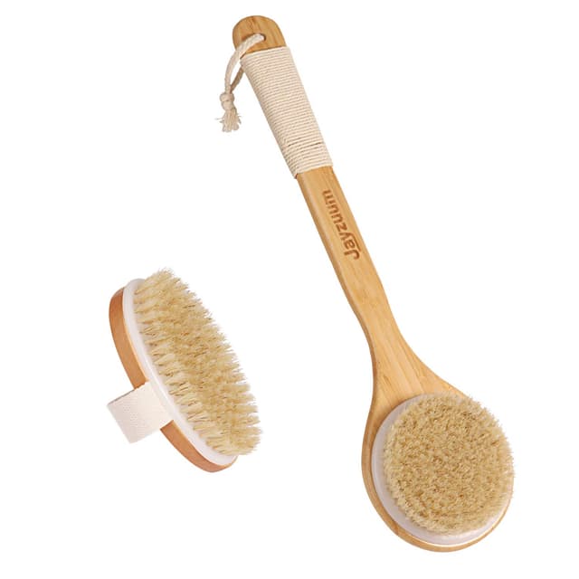 Detalle de Jayzuum 2er-Set Rückenbürste mit langem Stiel – Trockenbürste & Saunabürste für Peeling und Massage