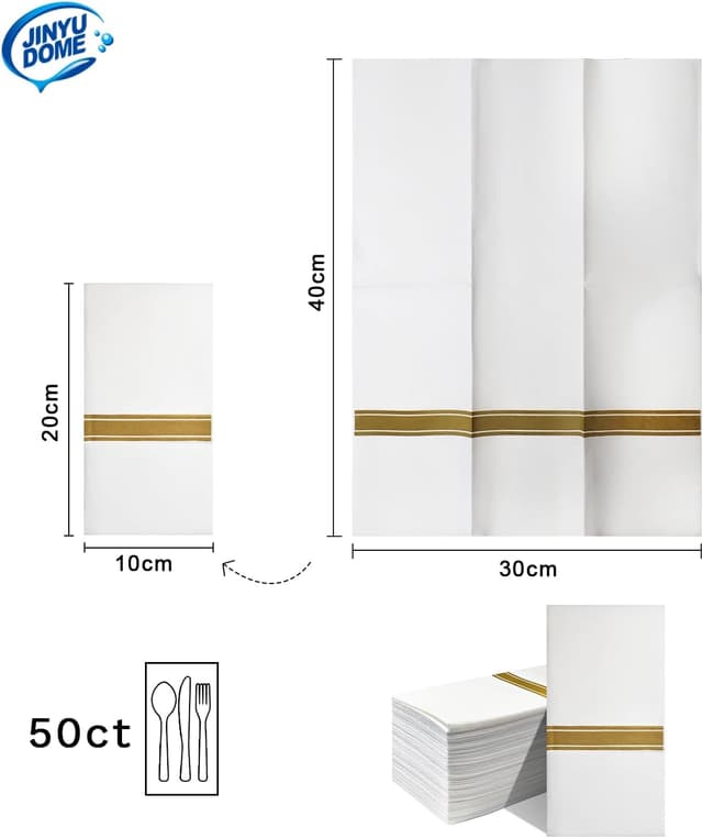 Detalle de Lot de 50 serviettes jetables 30 x 40 cm JINYUDOME – finition dorée, douces et absorbantes