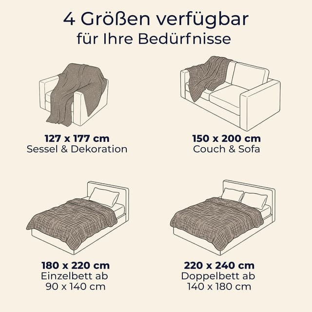 Detalle de Dreamzie Musselin Tagesdecke 220x240 cm (Baumwolle, Oeko-Tex) – Taupe