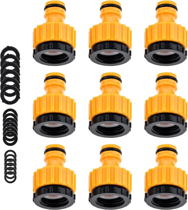 Detalle de gohantee 9 Stück Schlauchverbinder Hahnverbinder 2-in-1 für 1/2 und 3/4 Zoll – Tap Connector Adapter