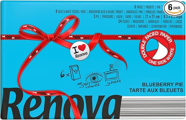 Detalle de Renova Red Label Pañuelos de Bolsillo Azul Aroma Tarta de Arándanos🧻