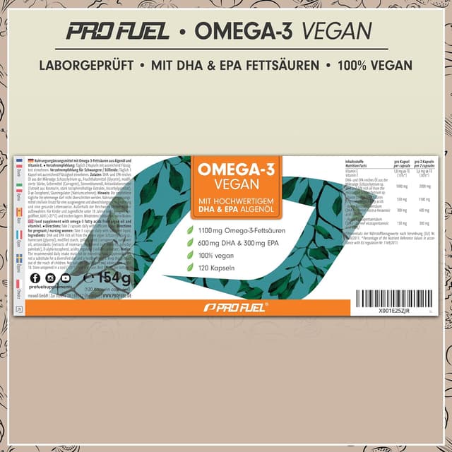 Thumbnail 5 de Omega‑3 Vegan Kapseln 120 Stück, 2000 mg Algenöl täglich