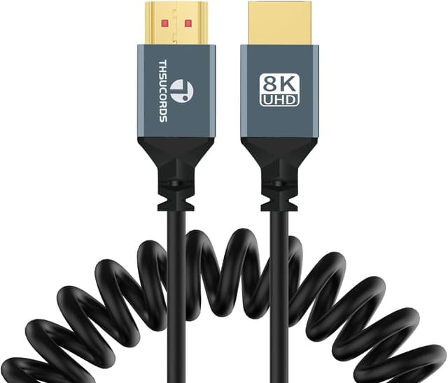 Detalle de Thsucords HDMI 2.1 Spiral-Kabel 8K mit 48 Gbps (1 m) – ultradünn, für PS5, Xbox & TV