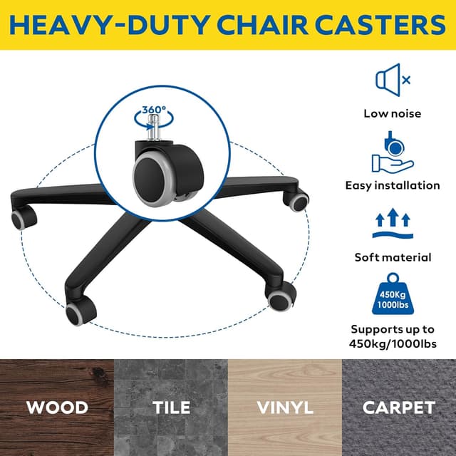 Detalle de WEWILL Bürostuhl Rollen 10×22 mm (5er Set) – leise Doppelrollen für IKEA, für Parkett & Hartboden
