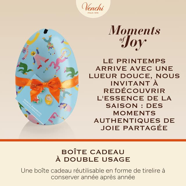 Detalle de Venchi tirelire en métal avec 9 petits œufs au chocolat (100 g) – Collection Printemps