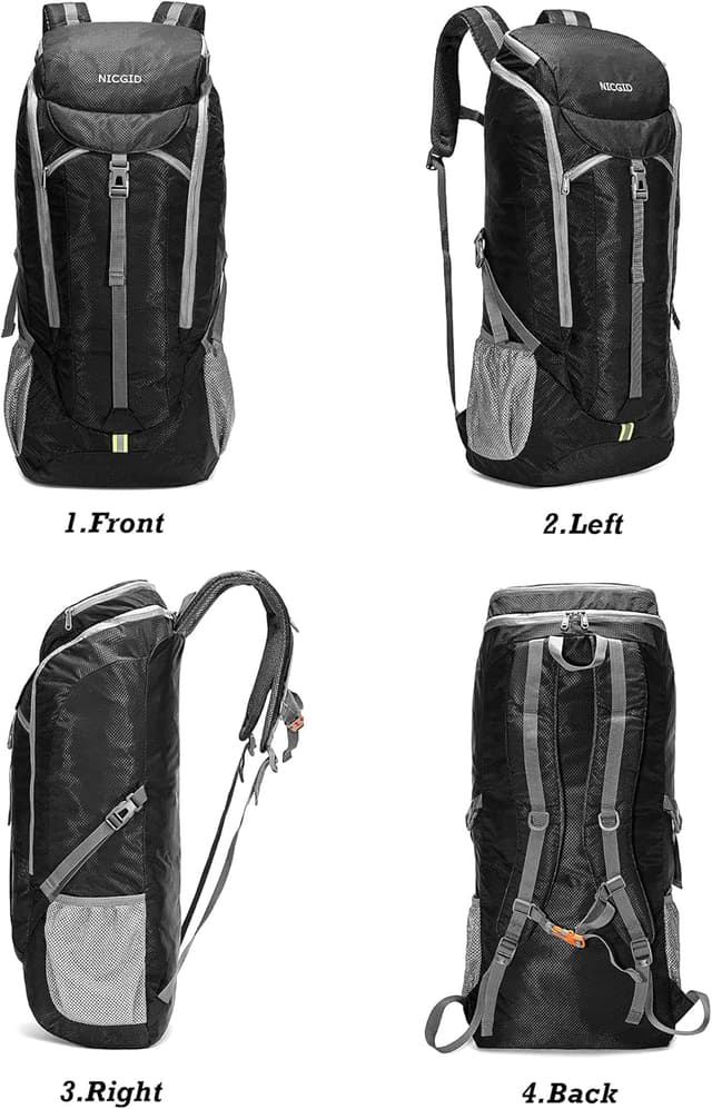 Detalle de Nicgid foldable lightweight hiking backpack (50L/60L/70L) – water-resistant travel rucksack