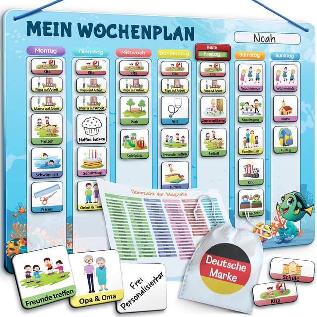 Detalle de LIKARTO Wochenplaner Kinder – Montessori Aufgabenplaner & Magnettafel, blau