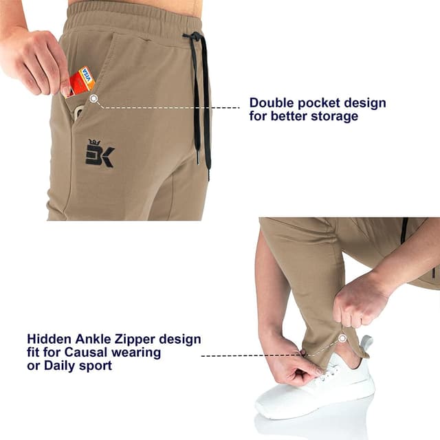 Detalle 2 de BROKIG Men’s Gym Joggers with Double Pockets & Hidden Ankle Zips (Slim Fit)