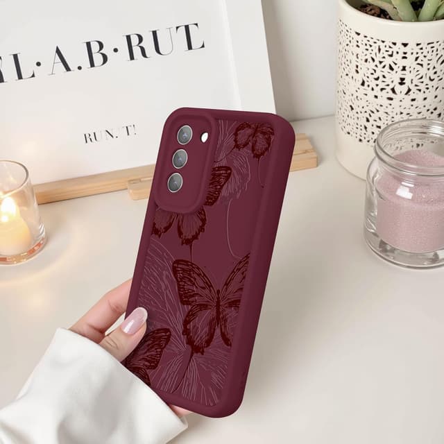 Detalle de FUXICASE for Samsung Galaxy S21 5G Case (Burgundy Red Butterfly) — Soft Silicone, Shockproof, Anti-Scratch Cover