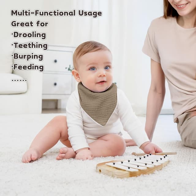 Detalle 2 de Susurration muslin baby drool bibs (triangle, adjustable, 6-pack) – blue, one size