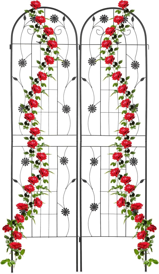 Detalle de Relaxdays grigliati per rampicanti: set da 2 tralicci in ferro nero a incastro (200 x 50 cm)