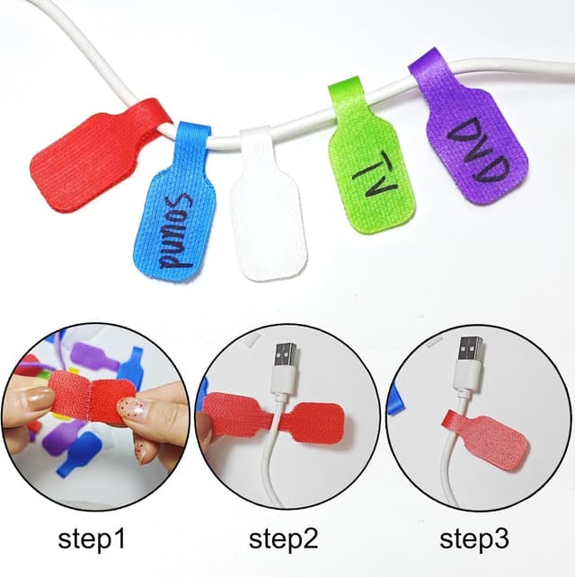 Detalle 2 de Farnirvana set di 56 etichette per cavi multicolori in nylon (riutilizzabili e scrivibili)