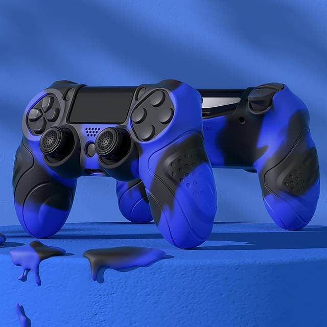 Detalle de playvital Guardian Edition ergonomic silicone case cover with anti-slip grip for PS4 Slim/Pro controller – Blue & Black