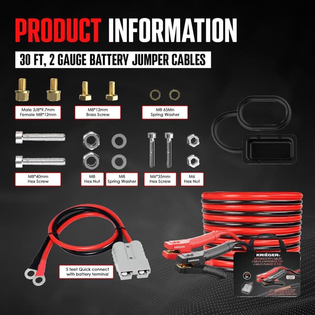 Detalle 2 de K KRIËGER Jumper Cables (30 Feet, 2 Gauge, 1000 Amp) with Quick Connect Plugs & Permanent Installation Kit