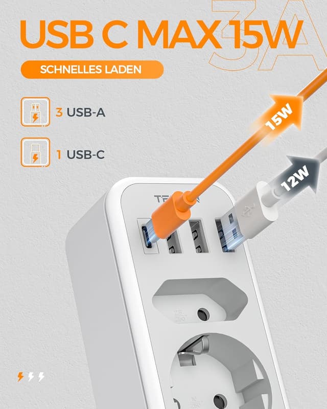 Detalle 1 de TESSAN Reiseadapter Italien 6 in 1 L, 2500 W