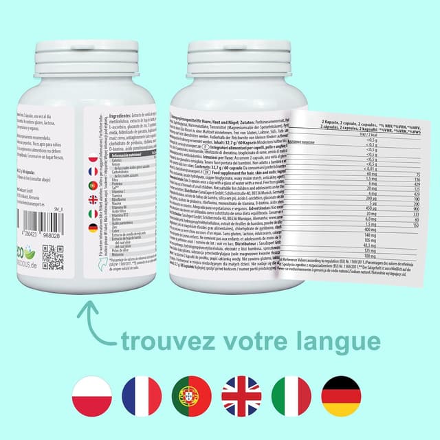 Detalle de SanaExpert Haar Forte Gold – Complément capillaire vegan en gélules (60 capsules) pour renforcer les cheveux