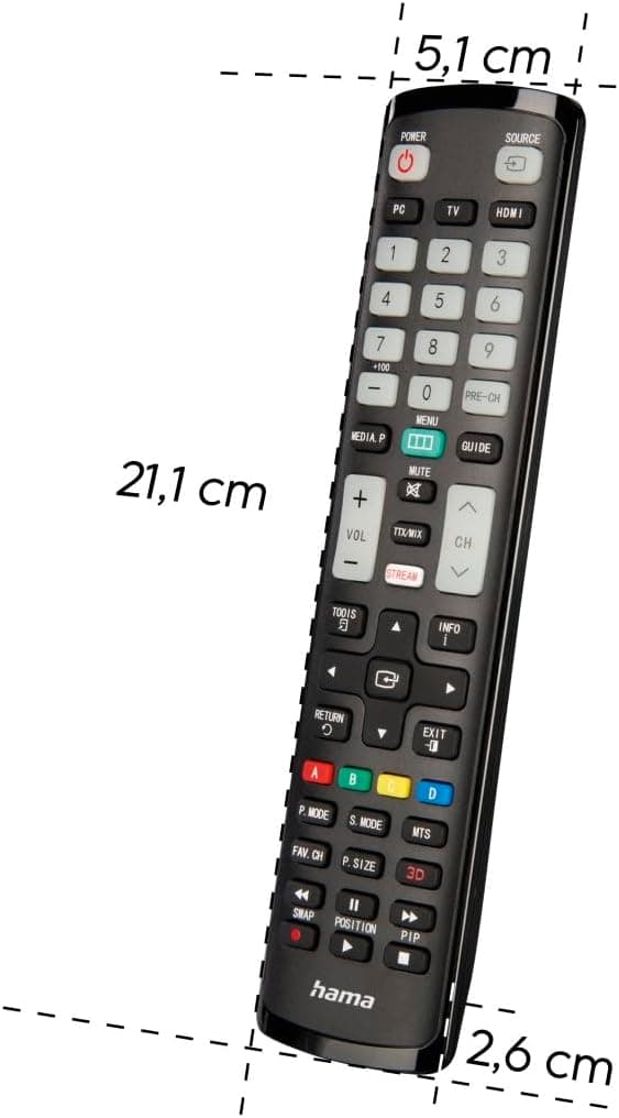 Detalle de Hama lernfähige Universalfernbedienung für Samsung TVs (Infrarot, selbstleuchtende Tasten, Easy Mode)