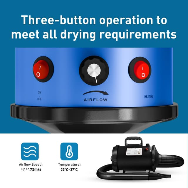 Detalle de Blanlody Hundefön Blower Sehr Leise mit 4,5 PS / 3.200 W, einstellbare Geschwindigkeit & Temperatur