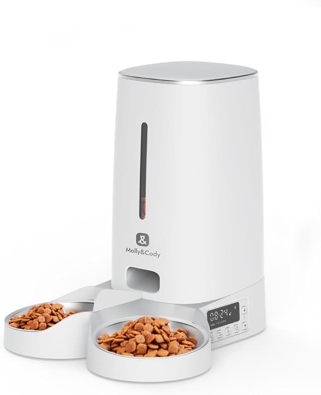 Detalle de Molly&Cody Lucky Futterautomat für Katzen & Hunde mit 4-L-Behälter, Zeitplan und doppeltem Napf