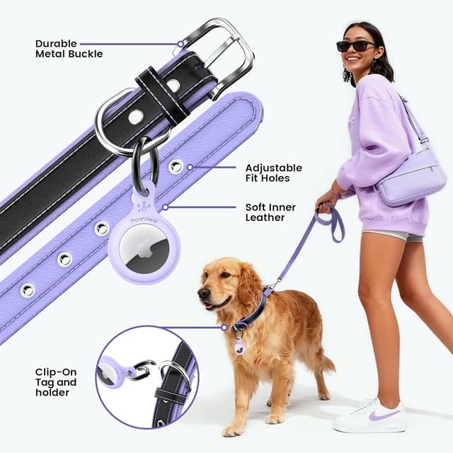 Thumbnail 2 de PawView Leather Dog Collar with AirTag