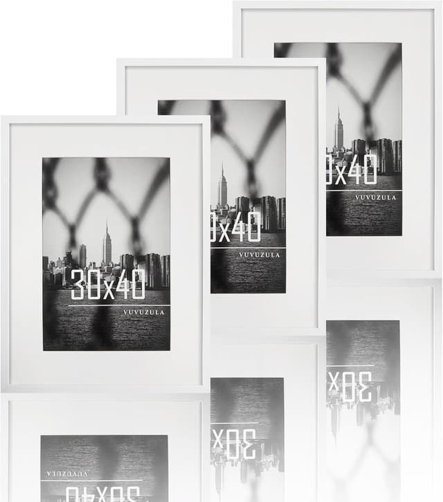 Detalle de VUVUZULA Bilderrahmen 30x40 cm Weiß im 3er Set inkl. Passepartout – Posterrahmen mit Acrylglas