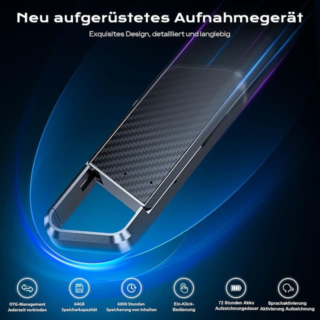 Detalle 2 de NekSide Diktiergerät 64 GB mit Spracherkennung