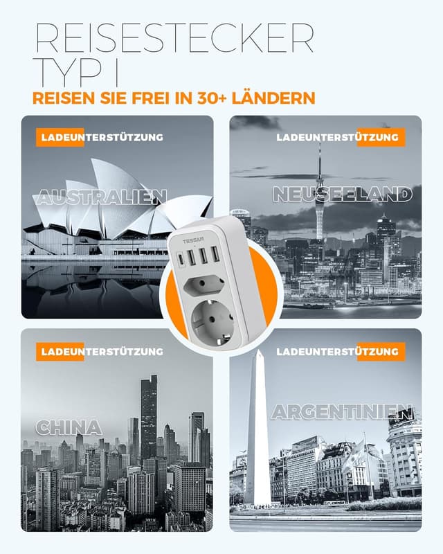 Thumbnail 2 de TESSAN Adapter Australien 6 in 1