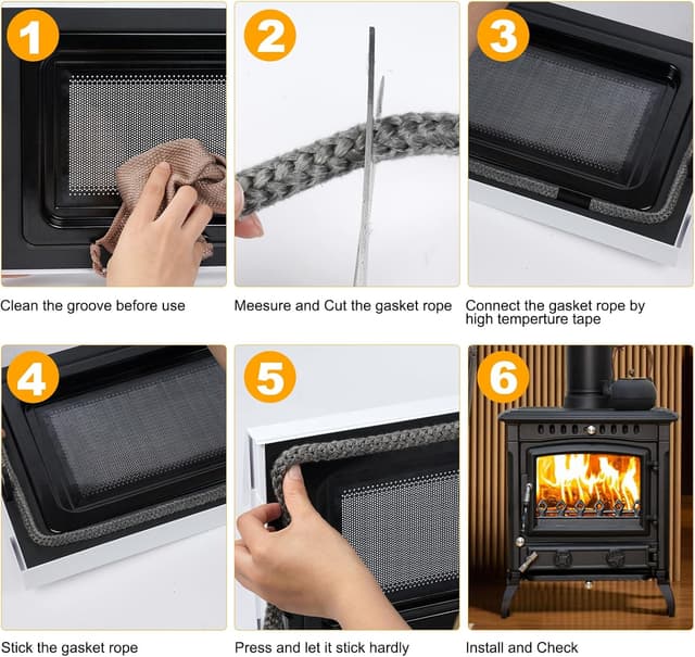 Detalle de Flintronic guarnizione per porta stufa in fibra di corda ignifuga (Φ8 mm x 3 m)