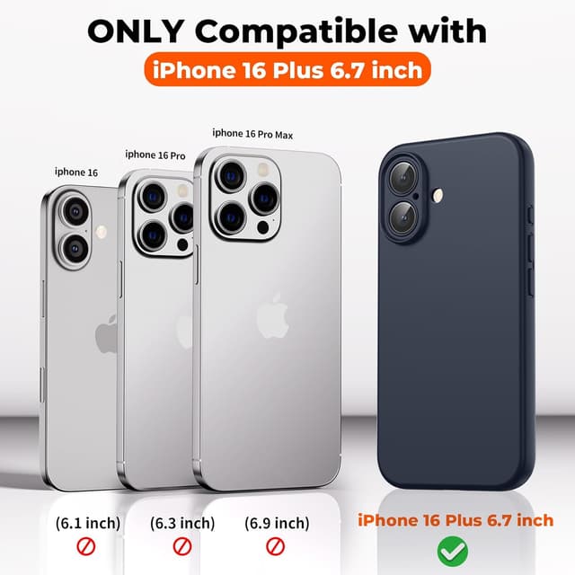 Detalle 2 de SUPFINE iPhone 16 Plus Case in Midnight Blue: liquid silicone, slim shockproof protection