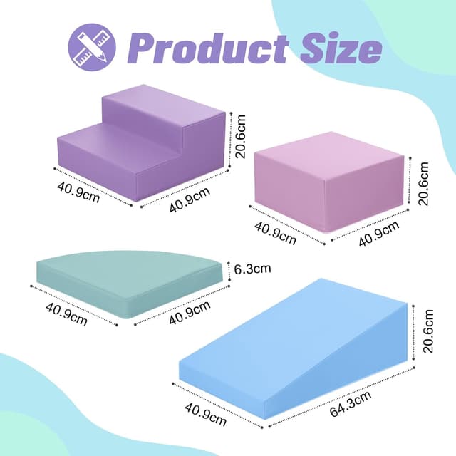 Detalle de Wilwolfer Kids Soft Play Set Indoor (6 PCS) – PU Leather Foam Climbing & Crawling Double Ladder Set