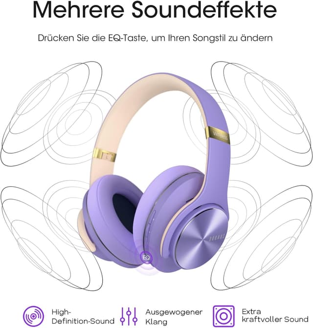 Detalle de DOQAUS Bluetooth Over-Ear Kopfhörer Care 1 (bis zu 90 Std., 3 EQ-Modi) mit Mikrofon – Lila