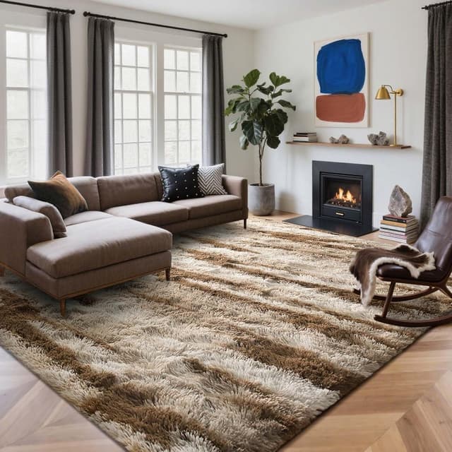 Detalle de 9x12 Ft Extra Large Shag Rug (Khaki) — Ultra-Soft 1.8-Inch Plush for Living Room & Bedroom