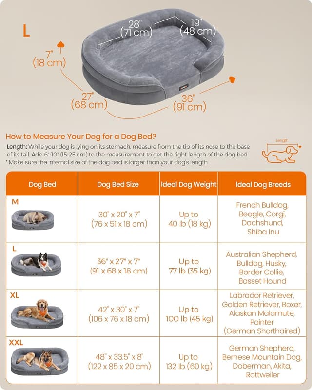 Thumbnail 5 de Feandrea PGW282G01 orthopaedic dog bed 91x68x18cm